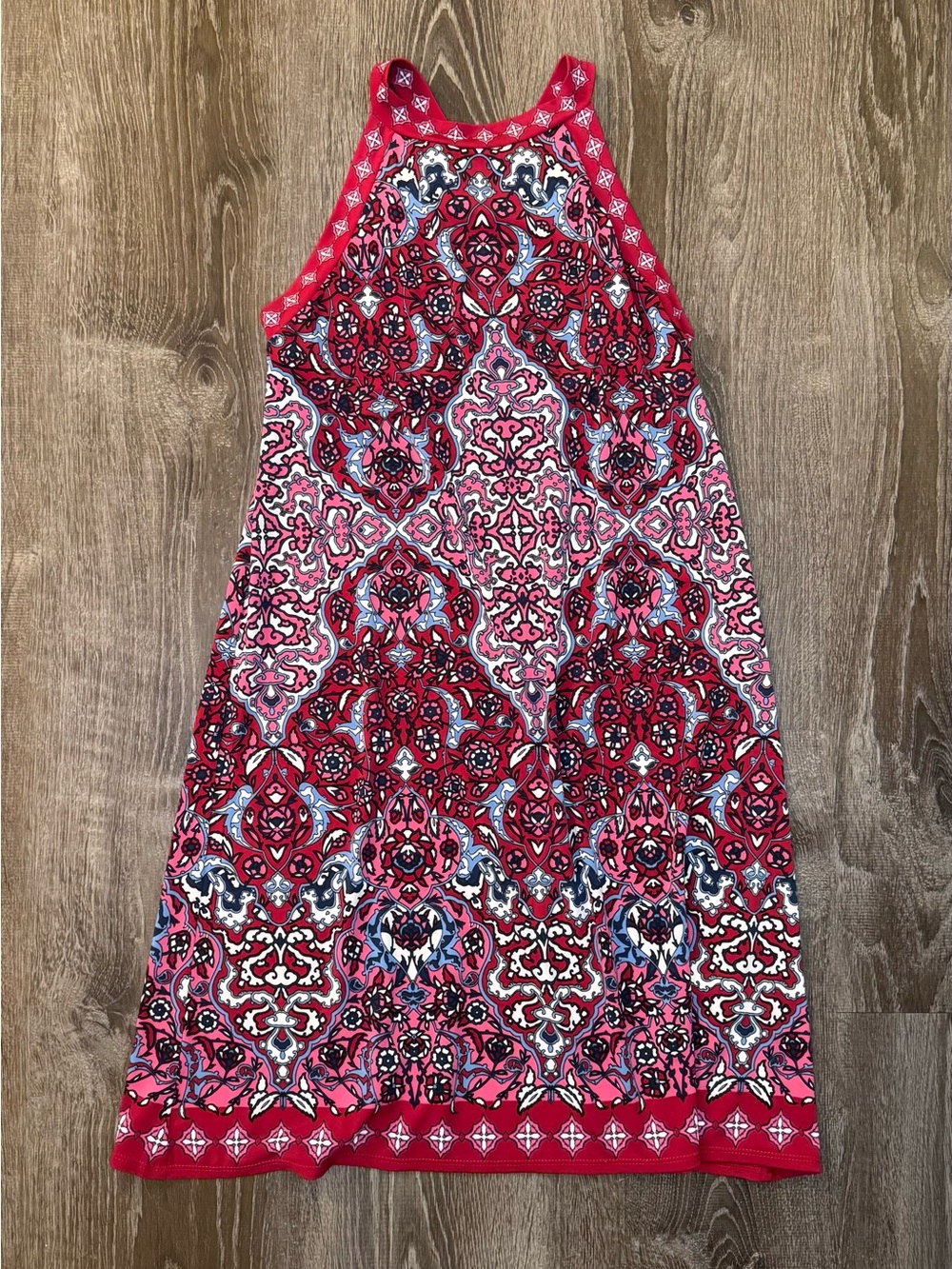 Max Studio Red and Pink Patterned Halter Mini Dress Small - Picture 1 of 4